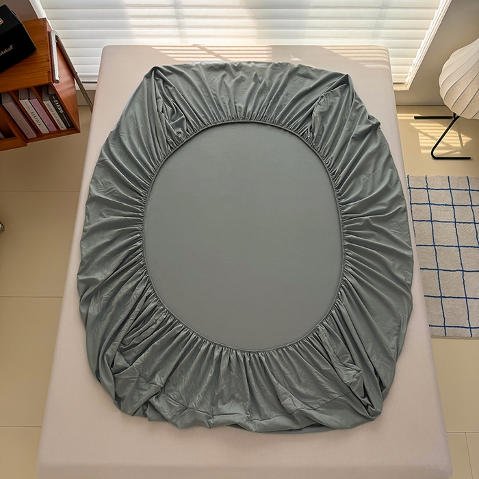 91家纺网 家纺一手货源 找家纺 十一家居 2025新款ins纯色系列亲肤水洗棉床笠 暖灰