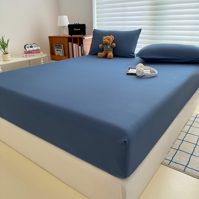 91家纺网 家纺一手货源 找家纺 十一家居 2025新款ins纯色系列亲肤水洗棉床笠 深蓝