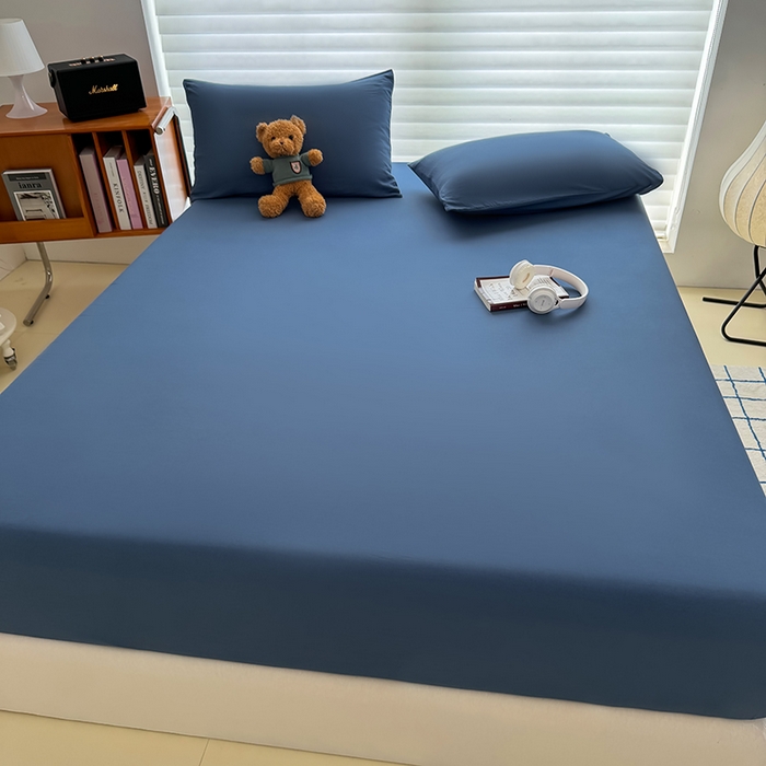 91家纺网 家纺一手货源 找家纺 十一家居 2025新款ins纯色系列亲肤水洗棉床笠 深蓝