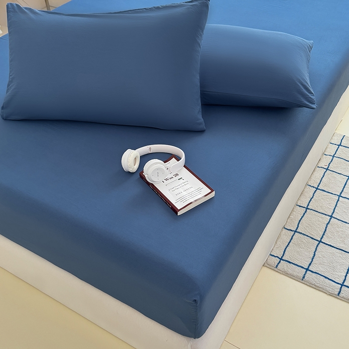 91家纺网 家纺一手货源 找家纺 十一家居 2025新款ins纯色系列亲肤水洗棉床笠 深蓝