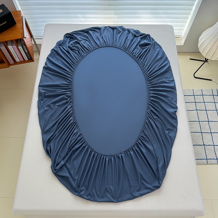 91家纺网 家纺一手货源 找家纺 十一家居 2025新款ins纯色系列亲肤水洗棉床笠 深蓝