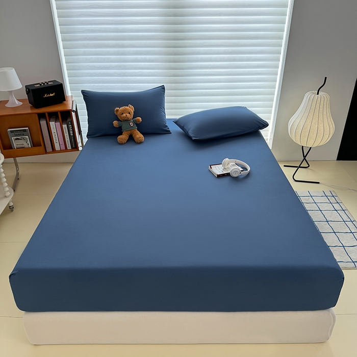 91家纺网 家纺一手货源 找家纺 十一家居 2025新款ins纯色系列亲肤水洗棉床笠 深蓝