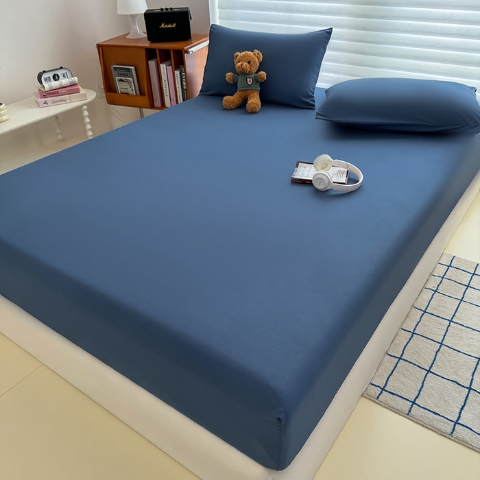 91家纺网 家纺一手货源 找家纺 十一家居 2025新款ins纯色系列亲肤水洗棉床笠 深蓝