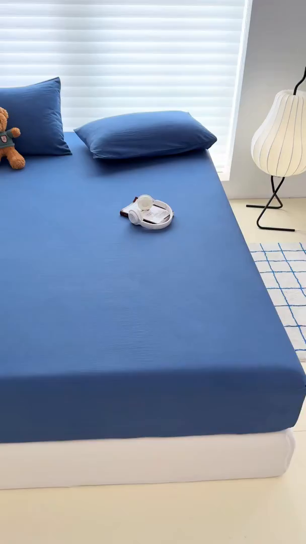 91家纺网 家纺一手货源 找家纺 十一家居 2025新款ins纯色系列亲肤水洗棉床笠 深蓝