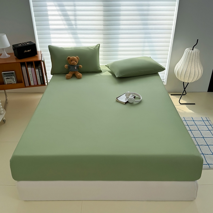 91家纺网 家纺一手货源 找家纺 十一家居 2025新款ins纯色系列亲肤水洗棉床笠 松绿