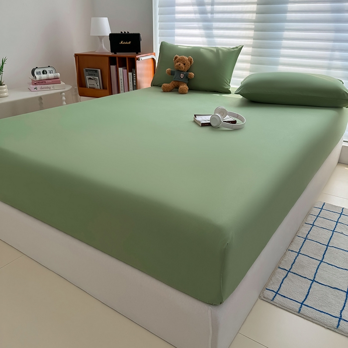 91家纺网 家纺一手货源 找家纺 十一家居 2025新款ins纯色系列亲肤水洗棉床笠 松绿