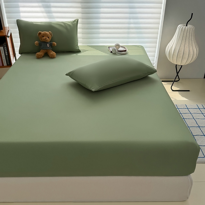 91家纺网 家纺一手货源 找家纺 十一家居 2025新款ins纯色系列亲肤水洗棉床笠 松绿