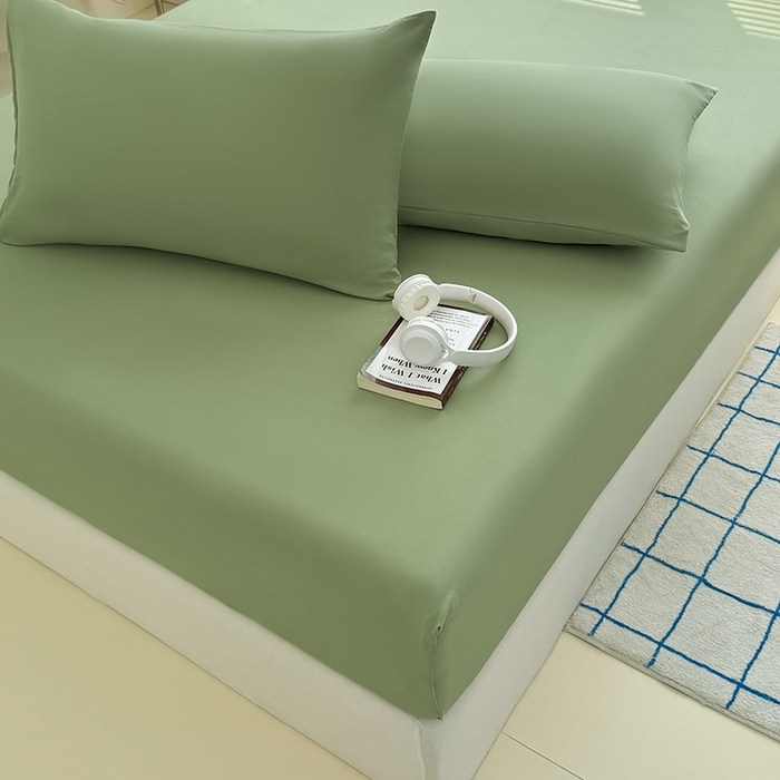 91家纺网 家纺一手货源 找家纺 十一家居 2025新款ins纯色系列亲肤水洗棉床笠 松绿