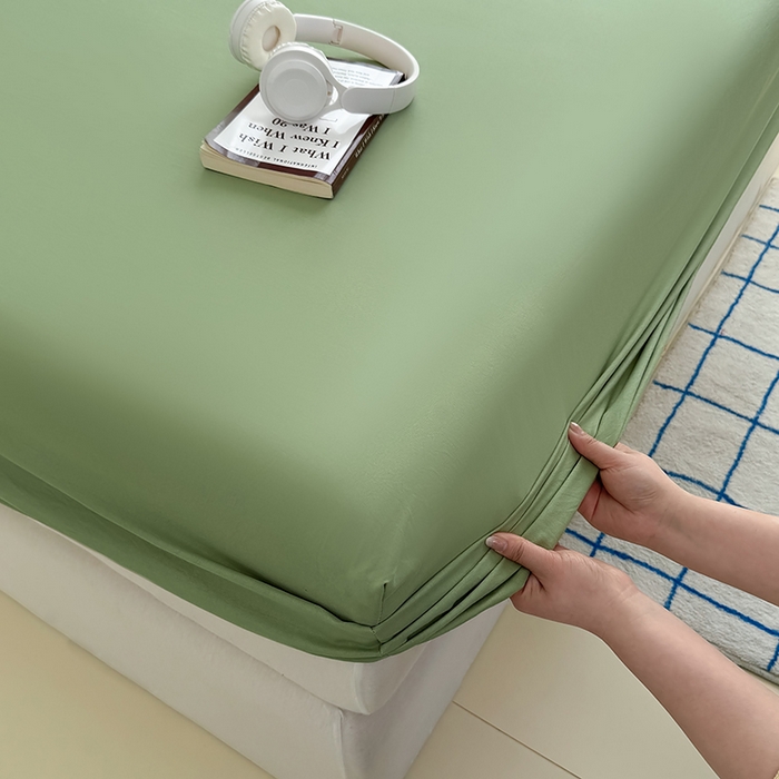 91家纺网 家纺一手货源 找家纺 十一家居 2025新款ins纯色系列亲肤水洗棉床笠 松绿