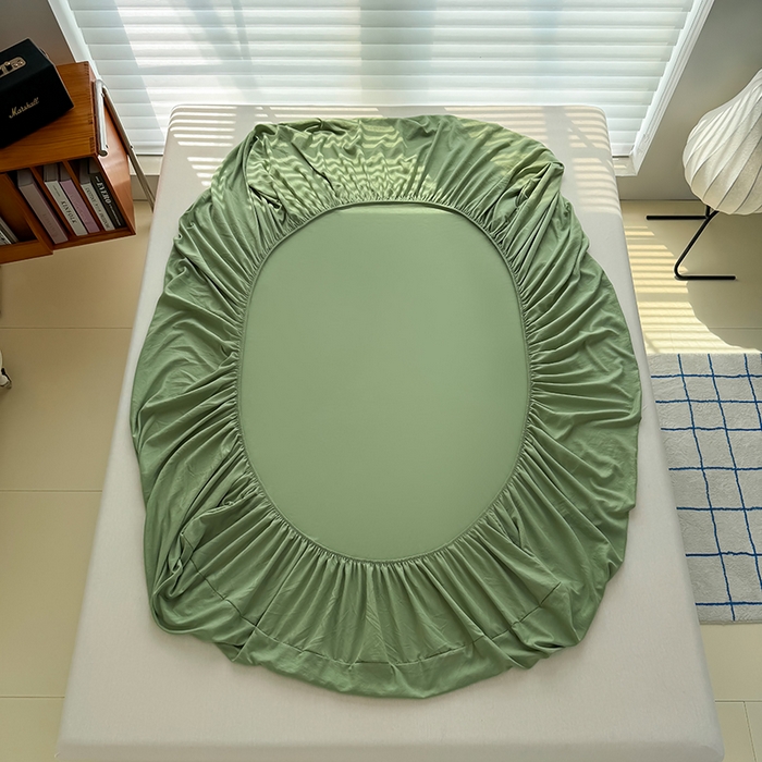 91家纺网 家纺一手货源 找家纺 十一家居 2025新款ins纯色系列亲肤水洗棉床笠 松绿