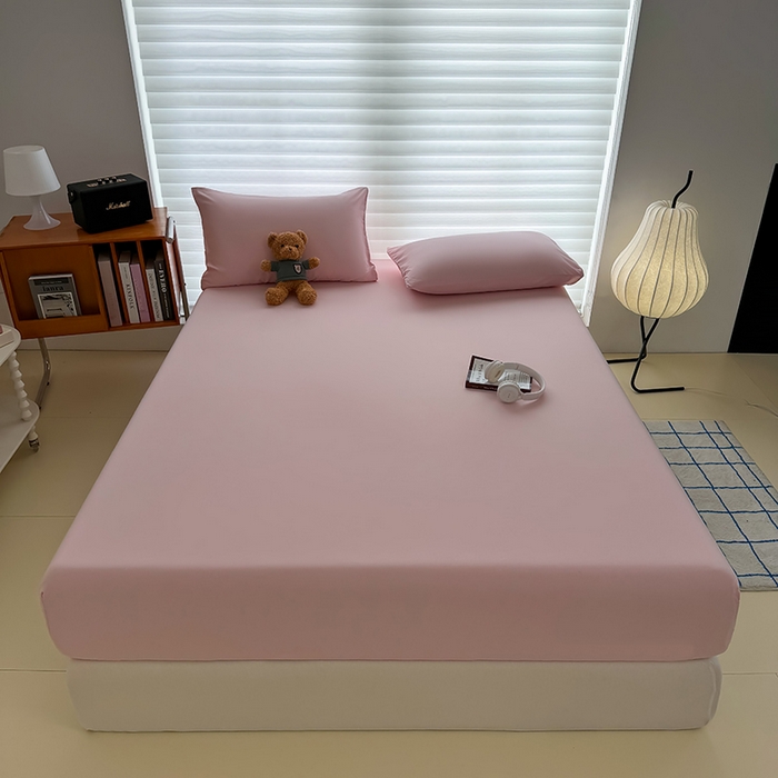 91家纺网 家纺一手货源 找家纺 十一家居 2025新款ins纯色系列亲肤水洗棉床笠 杏粉