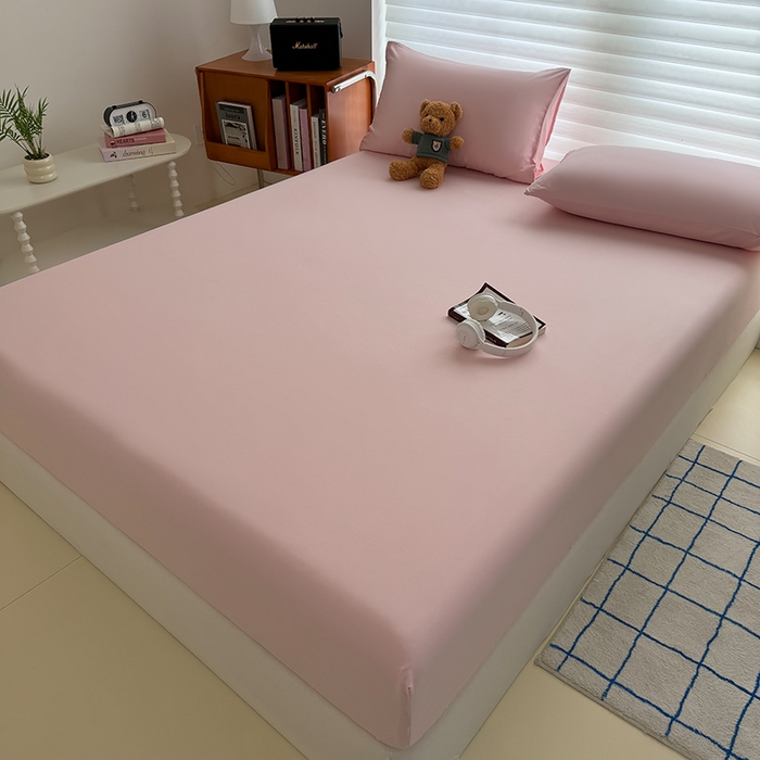 91家纺网 家纺一手货源 找家纺 十一家居 2025新款ins纯色系列亲肤水洗棉床笠 杏粉