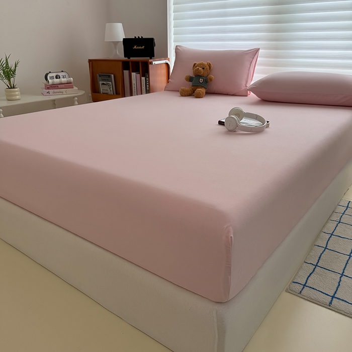 91家纺网 家纺一手货源 找家纺 十一家居 2025新款ins纯色系列亲肤水洗棉床笠 杏粉