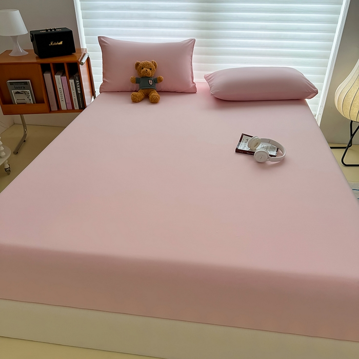 91家纺网 家纺一手货源 找家纺 十一家居 2025新款ins纯色系列亲肤水洗棉床笠 杏粉