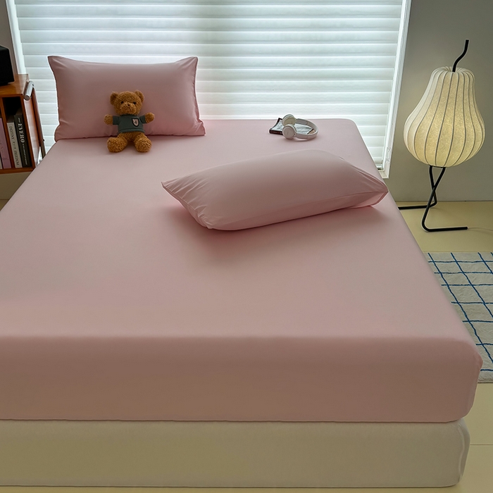 91家纺网 家纺一手货源 找家纺 十一家居 2025新款ins纯色系列亲肤水洗棉床笠 杏粉