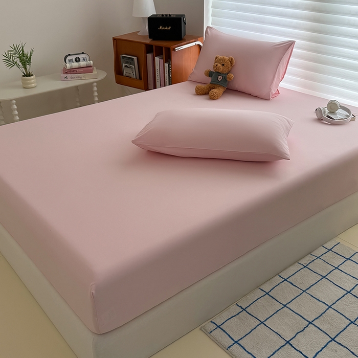 91家纺网 家纺一手货源 找家纺 十一家居 2025新款ins纯色系列亲肤水洗棉床笠 杏粉