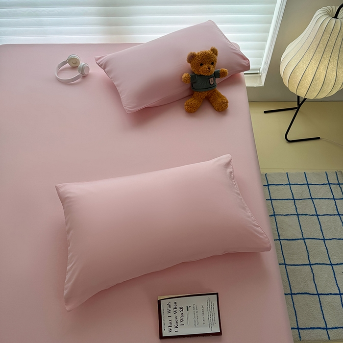 91家纺网 家纺一手货源 找家纺 十一家居 2025新款ins纯色系列亲肤水洗棉床笠 杏粉