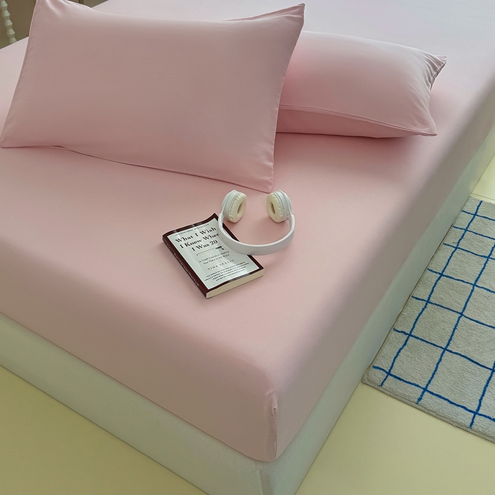 91家纺网 家纺一手货源 找家纺 十一家居 2025新款ins纯色系列亲肤水洗棉床笠 杏粉