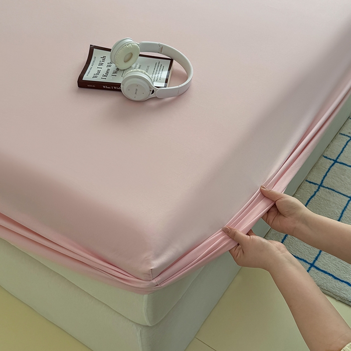 91家纺网 家纺一手货源 找家纺 十一家居 2025新款ins纯色系列亲肤水洗棉床笠 杏粉