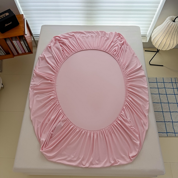 91家纺网 家纺一手货源 找家纺 十一家居 2025新款ins纯色系列亲肤水洗棉床笠 杏粉