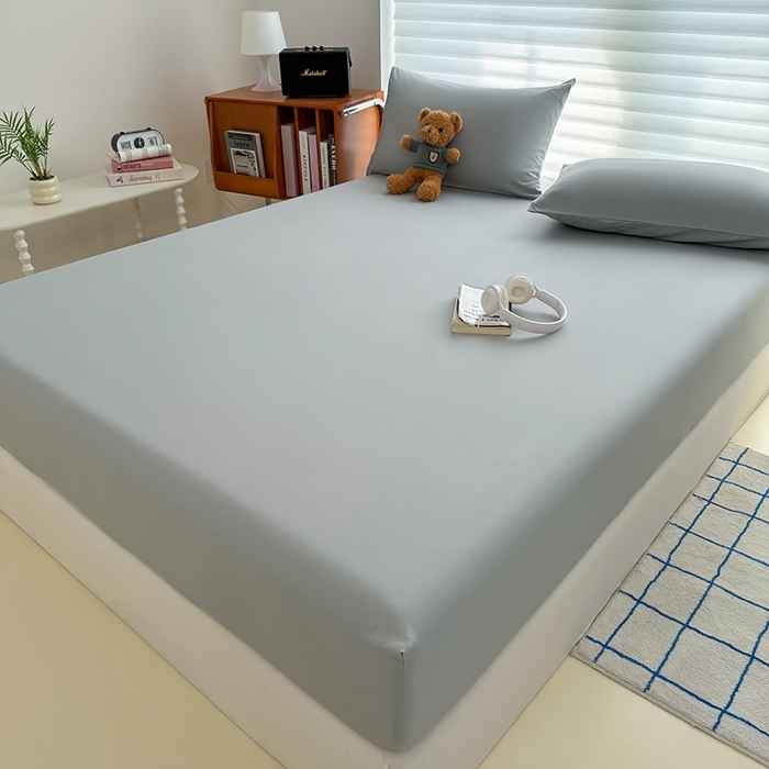 91家纺网 家纺一手货源 找家纺 十一家居 2025新款ins纯色系列亲肤水洗棉床笠 烟灰