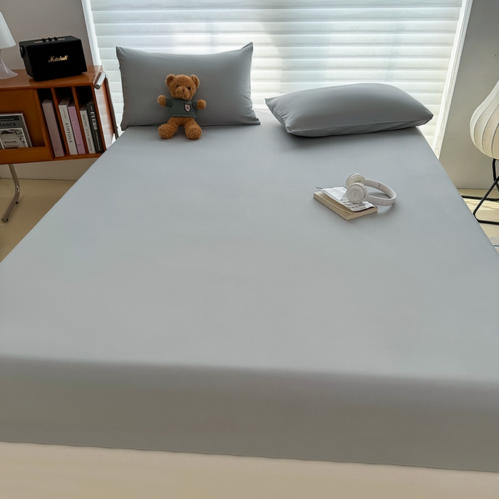 91家纺网 家纺一手货源 找家纺 十一家居 2025新款ins纯色系列亲肤水洗棉床笠 烟灰