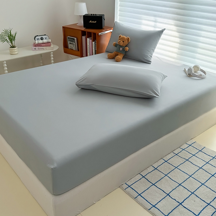 91家纺网 家纺一手货源 找家纺 十一家居 2025新款ins纯色系列亲肤水洗棉床笠 烟灰