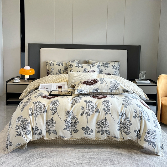 91家纺网 家纺一手货源 找家纺 曲之慕 2025直播爆款纯棉磨毛 高克重加厚全棉磨毛印花四件套 庄园