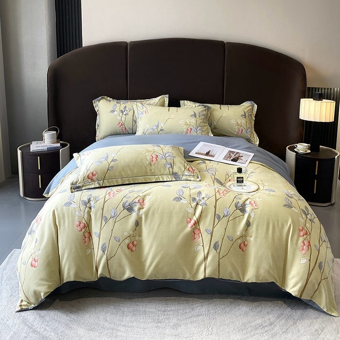 91家纺网 家纺一手货源 找家纺 曲之慕 2025直播爆款纯棉磨毛 高克重加厚全棉磨毛印花四件套 香草依依-米