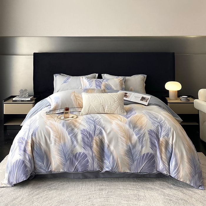 91家纺网 家纺一手货源 找家纺 曲之慕 2025直播爆款纯棉磨毛 高克重加厚全棉磨毛印花四件套 香染-灰