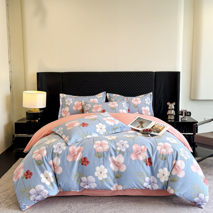 91家纺网 家纺一手货源 找家纺 曲之慕 2025直播爆款纯棉磨毛 高克重加厚全棉磨毛印花四件套 春江花月-蓝