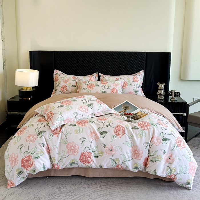 91家纺网 家纺一手货源 找家纺 曲之慕 2025直播爆款纯棉磨毛 高克重加厚全棉磨毛印花四件套 芳菲庄园-粉