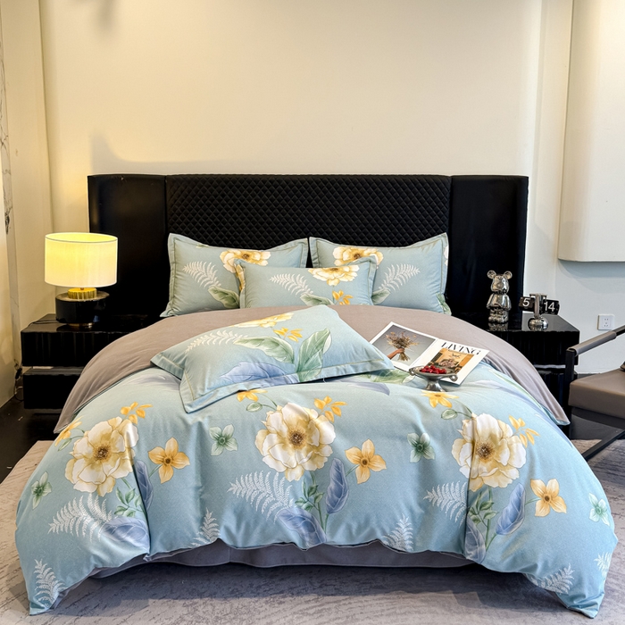 91家纺网 家纺一手货源 找家纺 曲之慕 2025直播爆款纯棉磨毛 高克重加厚全棉磨毛印花四件套 花萃清风-绿