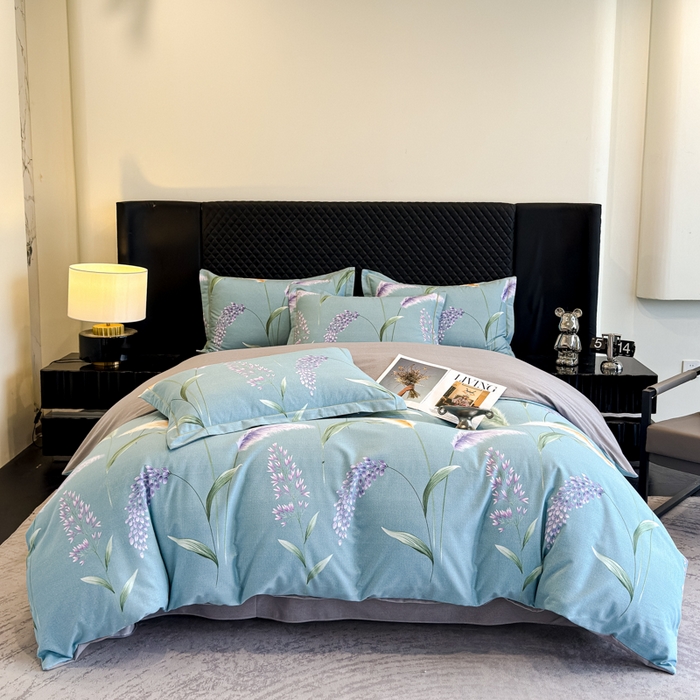 91家纺网 家纺一手货源 找家纺 曲之慕 2025直播爆款纯棉磨毛 高克重加厚全棉磨毛印花四件套 花穗-蓝