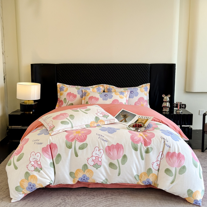 91家纺网 家纺一手货源 找家纺 曲之慕 2025直播爆款纯棉磨毛 高克重加厚全棉磨毛印花四件套 岚语-米