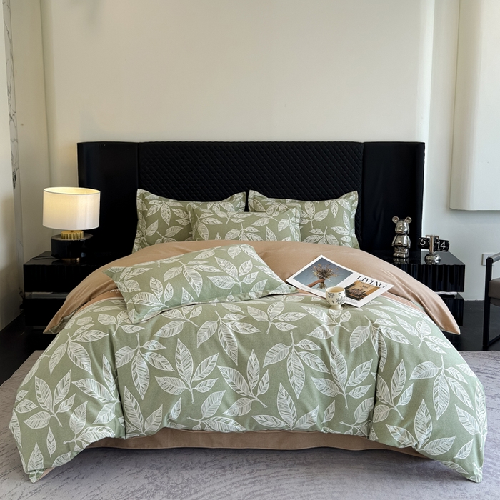 91家纺网 家纺一手货源 找家纺 曲之慕 2025直播爆款纯棉磨毛 高克重加厚全棉磨毛印花四件套 叶语倾城-绿