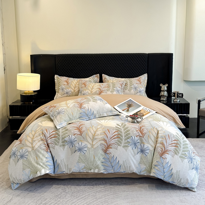 91家纺网 家纺一手货源 找家纺 曲之慕 2025直播爆款纯棉磨毛 高克重加厚全棉磨毛印花四件套 夜影-咖