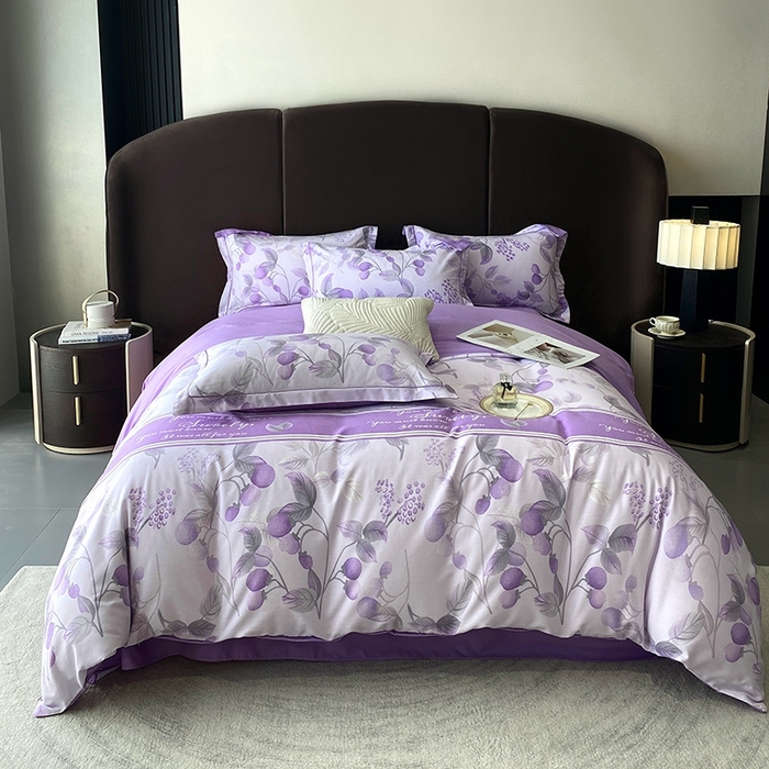 91家纺网 家纺一手货源 找家纺 曲之慕 2025直播爆款纯棉磨毛 高克重加厚全棉磨毛印花四件套 秋实-紫