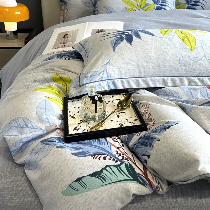 91家纺网 家纺一手货源 找家纺 曲之慕 2025直播爆款纯棉磨毛 高克重加厚全棉磨毛印花四件套 晨风微扬