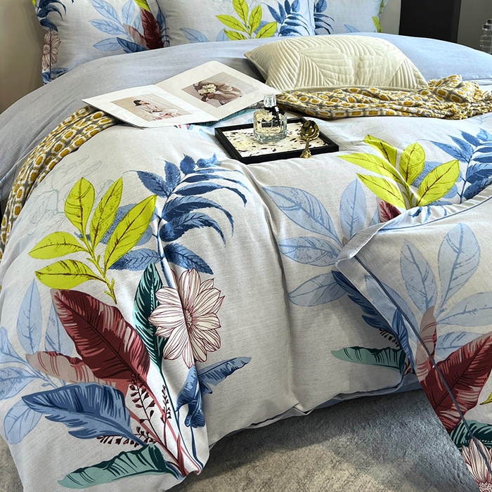 91家纺网 家纺一手货源 找家纺 曲之慕 2025直播爆款纯棉磨毛 高克重加厚全棉磨毛印花四件套 晨风微扬