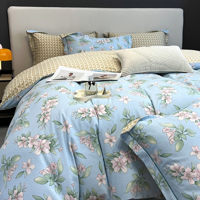 91家纺网 家纺一手货源 找家纺 曲之慕 2025直播爆款纯棉磨毛 高克重加厚全棉磨毛印花四件套 佳期如梦