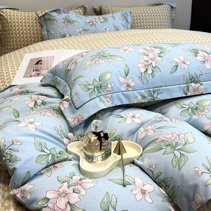 91家纺网 家纺一手货源 找家纺 曲之慕 2025直播爆款纯棉磨毛 高克重加厚全棉磨毛印花四件套 佳期如梦