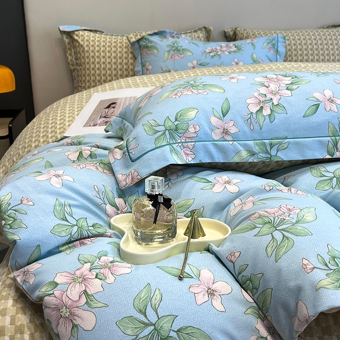 91家纺网 家纺一手货源 找家纺 曲之慕 2025直播爆款纯棉磨毛 高克重加厚全棉磨毛印花四件套 佳期如梦