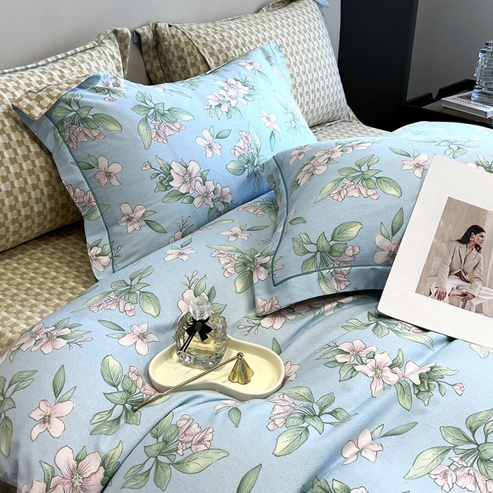 91家纺网 家纺一手货源 找家纺 曲之慕 2025直播爆款纯棉磨毛 高克重加厚全棉磨毛印花四件套 佳期如梦