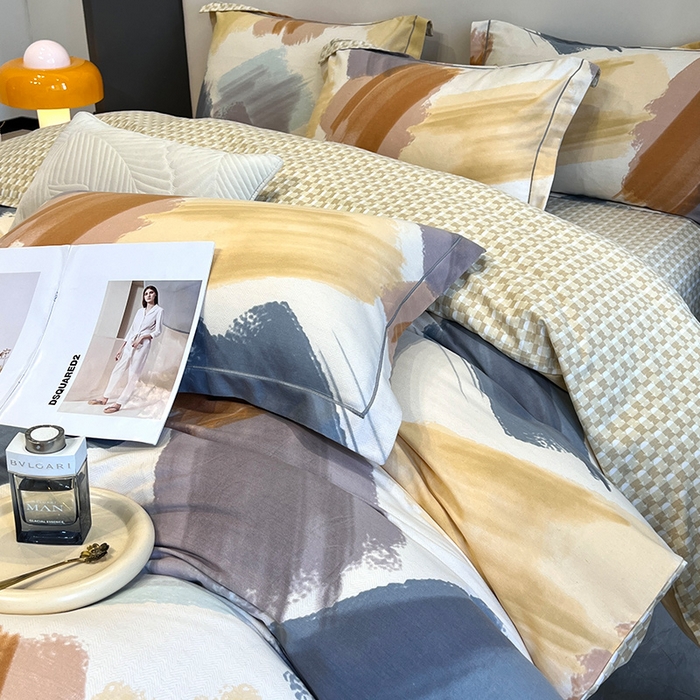 91家纺网 家纺一手货源 找家纺 曲之慕 2025直播爆款纯棉磨毛 高克重加厚全棉磨毛印花四件套 撒贝