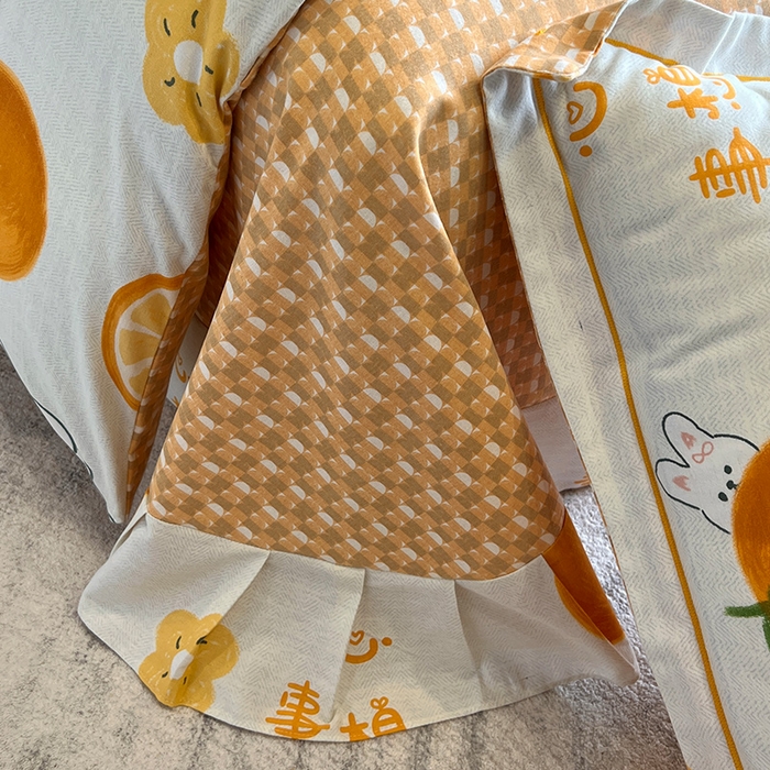 91家纺网 家纺一手货源 找家纺 曲之慕 2025直播爆款纯棉磨毛 高克重加厚全棉磨毛印花四件套 心想事橙