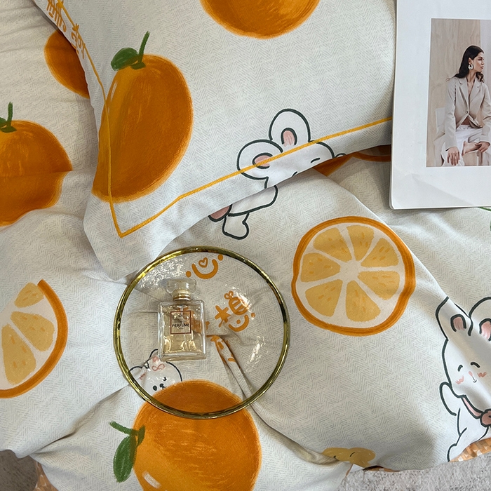 91家纺网 家纺一手货源 找家纺 曲之慕 2025直播爆款纯棉磨毛 高克重加厚全棉磨毛印花四件套 心想事橙