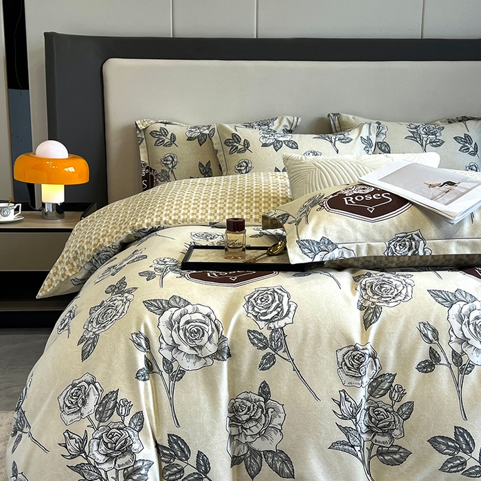 91家纺网 家纺一手货源 找家纺 曲之慕 2025直播爆款纯棉磨毛 高克重加厚全棉磨毛印花四件套 庄园