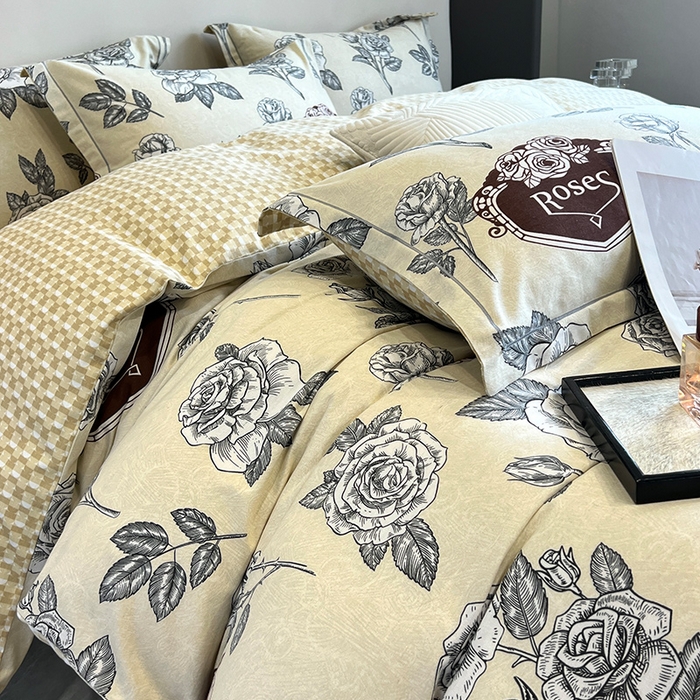 91家纺网 家纺一手货源 找家纺 曲之慕 2025直播爆款纯棉磨毛 高克重加厚全棉磨毛印花四件套 庄园