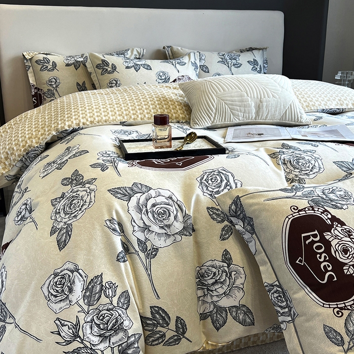 91家纺网 家纺一手货源 找家纺 曲之慕 2025直播爆款纯棉磨毛 高克重加厚全棉磨毛印花四件套 庄园